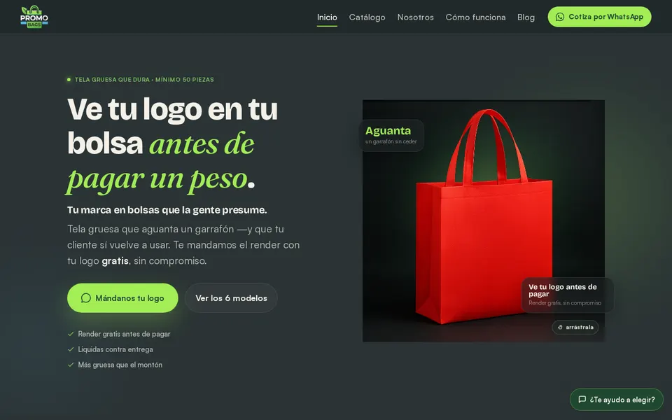 Sitio y configurador de Promo Bags — Drakorp · web