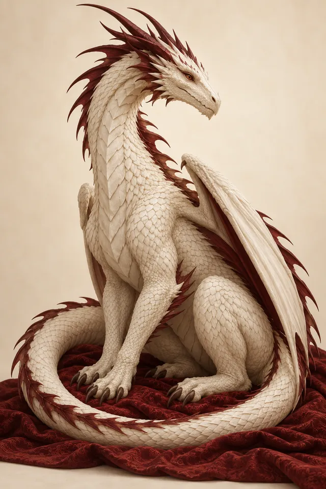 Dragón de Drakorp sobre textil rojo